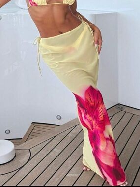 Mesh Printed Floral Maxi Skirt
